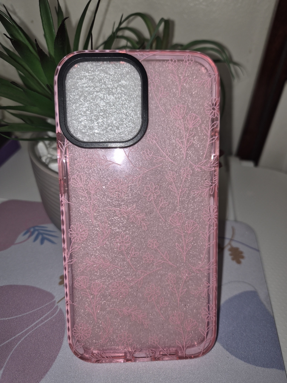 Pink Floral Sparkle Phone Case for iPhone 13 Pro Max Protection